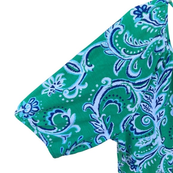 Soft Surroundings Ilana Tiered Midi Dress Green Leaf Ikat Plus 2X Slub Stretch - Picture 3 of 9